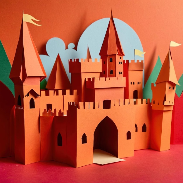 Foto castillo hecho de papel pobre defensa tradicional corte de papel papel artesanal decoración hecha a mano