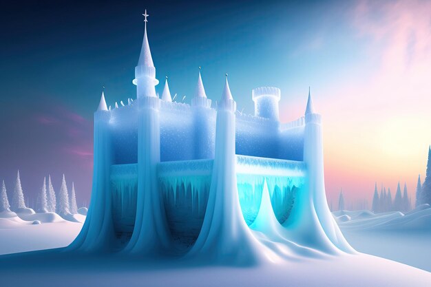 Foto castillo de hielo mágico con nieve arte digital