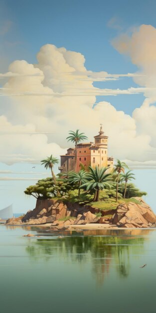 Foto el castillo de la isla enigmática una pintura digital inspirada en víctor mosquera y francesco borromini