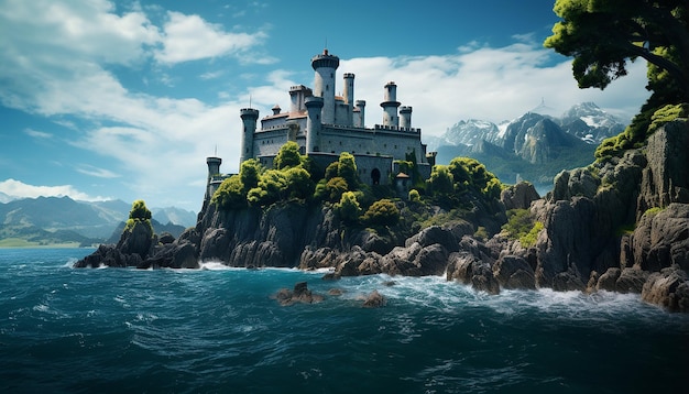 Castillo en la isla en el océano