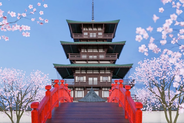 Castillo de Japón y flor de cerezo en las estaciones de sakura de primavera Arquitectura de Japón o Corea