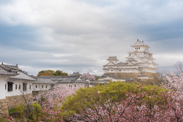 Castillo de Japón Himeji, Castillo de la Garza Blanca en la hermosa temporada de flor de cerezo de Sakura