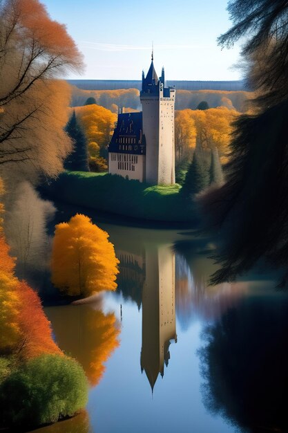 Castillo junto al río vista desde arriba