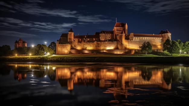 Foto el castillo de marlboro desde el otro lado del río nougat por la noche