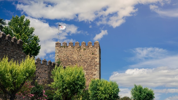 Foto castillo medieval de los caballeros templarios el más antiguo de jerez de los caballeros españa. las ruinas de la fortaleza de los cruzados edificio de arquitectura entre las colinas en la comunidad de extremadura.