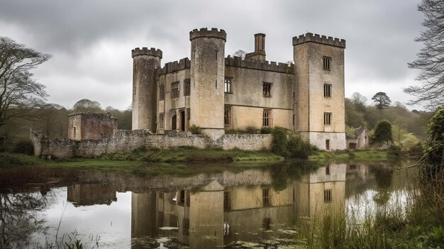 Foto un castillo en medio de un lago.