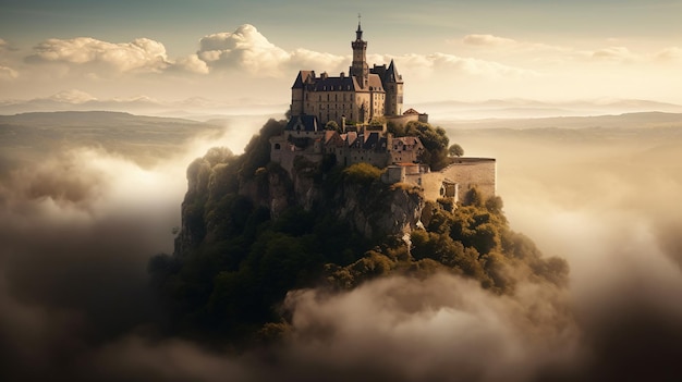 Castillo en una montaña en las nubes