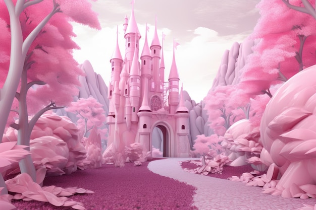 El castillo de la muñeca rosa encantada Un viaje mágico IA generativa