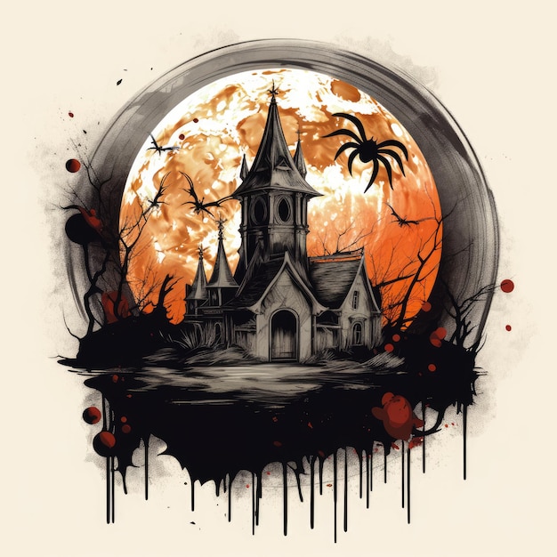 castillo murciélagos luna vampiro zombi Halloween ilustración monstruo espeluznante horror vector aislado