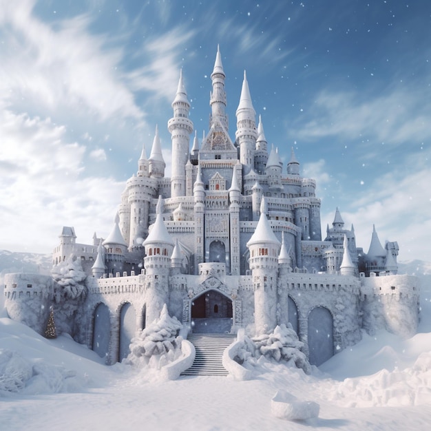 Un castillo de nieve con nieve generado ai.