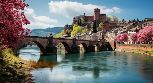 Castillo y paisaje urbano de Heidelberg en Alemania