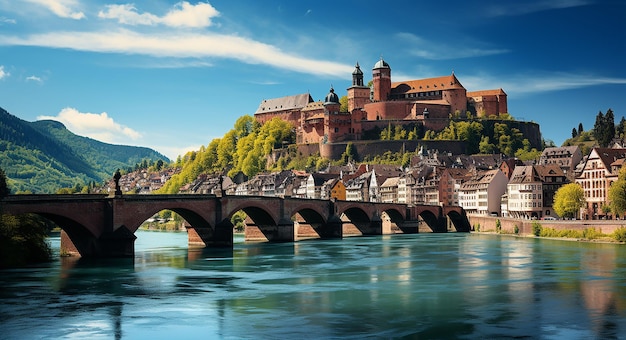 Castillo y paisaje urbano de Heidelberg en Alemania