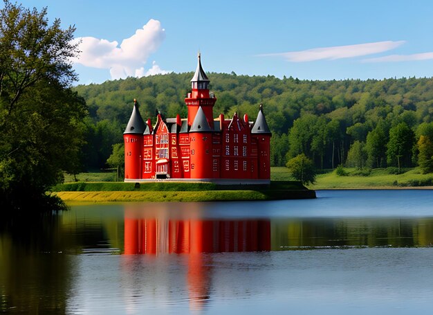 castillo rojo en el agua