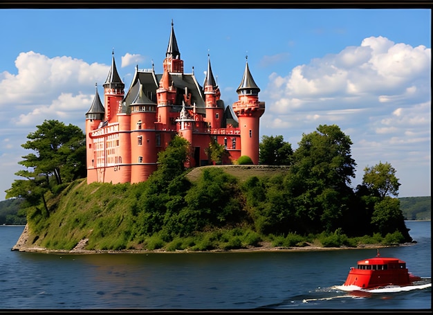 castillo rojo en el agua