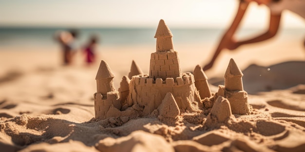 Foto el castillo de sandy beach, una escultura mágica de diversión y fantasía en la hermosa costa azul