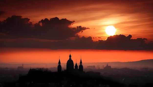 El castillo de la silueta del cielo al atardecer