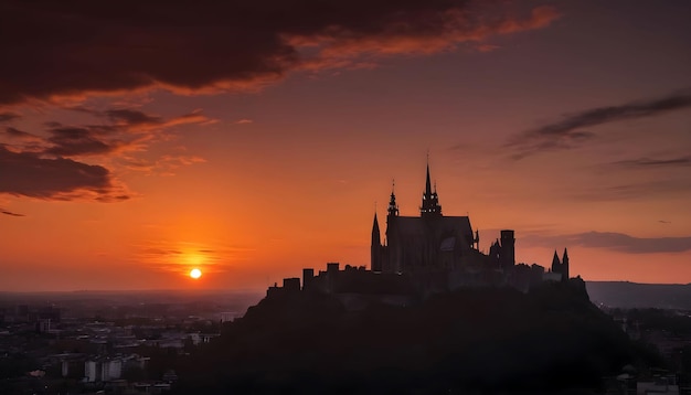 El castillo de la silueta del cielo al atardecer