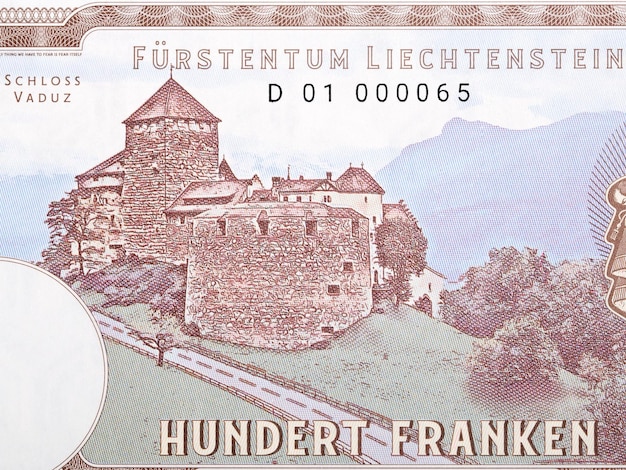 Castillo de Vaduz del dinero de Liechtenstein