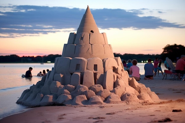 Castillos de arena y puestas de sol Día de diversión en la playa foto