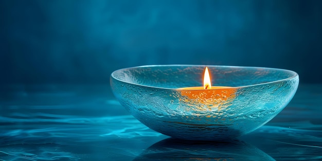 "Casting a Warm Glow Illuminating the Night with a Candle in a Blue Bowl" "Concept Night Photography" "Candlelight Blue Bowl"" "Iluminação de brilho quente com uma vela em uma tigela azul"