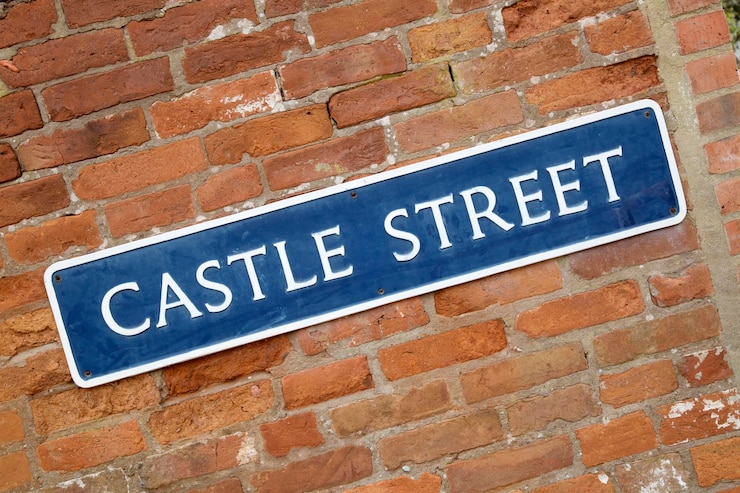 Foto castle street sign em warwick, inglaterra, reino unido