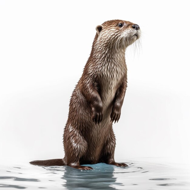 un castor está de pie en el agua con la cabeza en el agua.