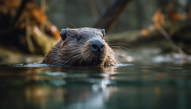 Un castor nadando en un estanque