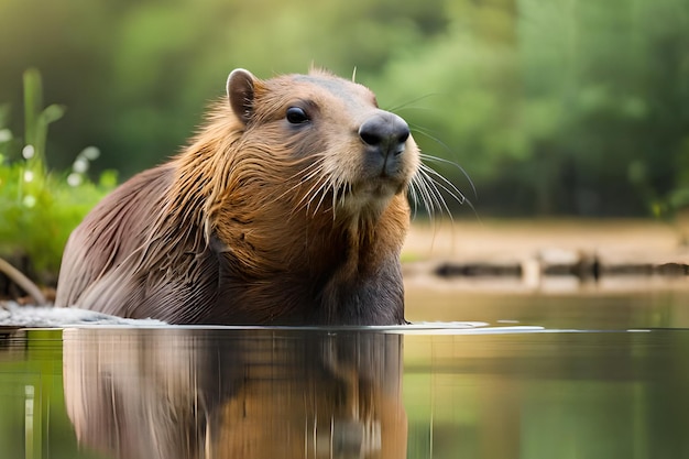 Foto un castor nadando en un lago
