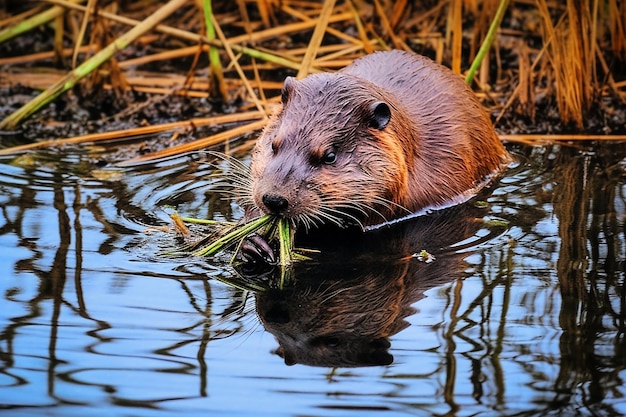 Castor en la naturaleza agua y árbol vida silvestre animal