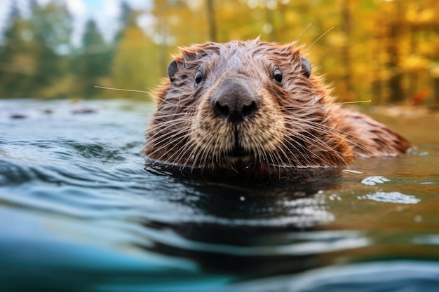 Castor en el primer plano del agua