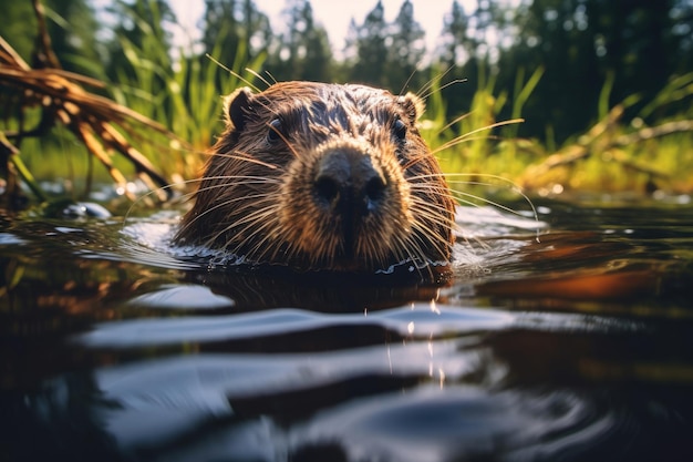 Castor en el primer plano del agua