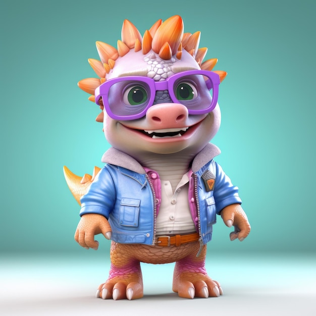 Casual Estilizado Cartoon Stegosaurus 3d Jogo Personagem com Óculos