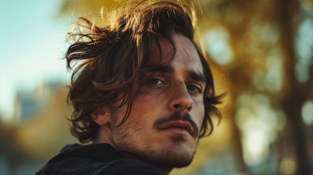 Casual Outdoor-Porträt eines Mannes mit ausgerissenen Haaren Generative KI