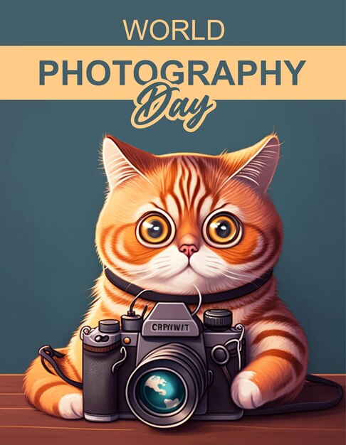 Foto cat 3d em pé comemora o dia mundial da fotografia