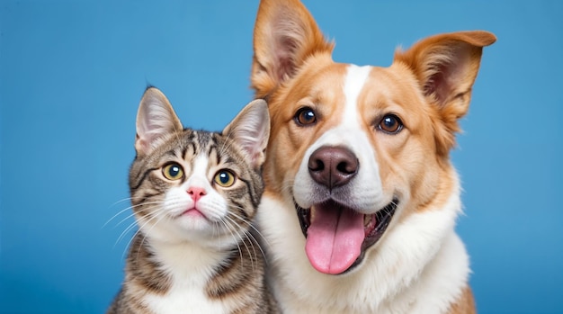 Cat and Dog Smiling Together