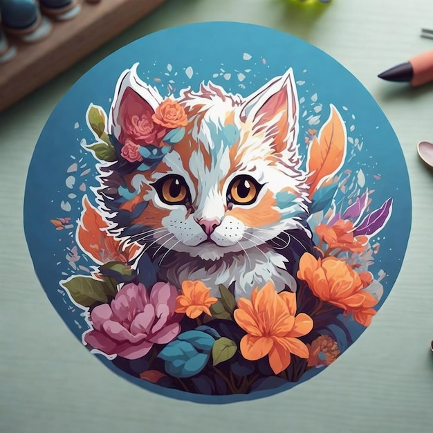 Cat STICKER Uma ilustração detalhada uma impressão de lindo vívido