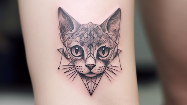 Cat Tattoo Art con tinta negra y Ai generativo blanco.