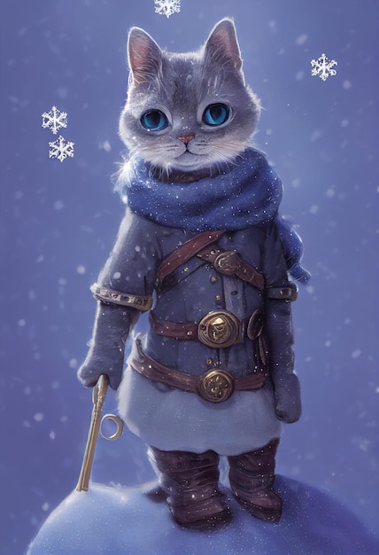 Cat tiempo medieval en espíritu de vacaciones de invierno