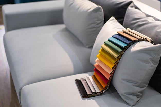 Catálogo de muestras de telas multicolores fondo de la industria textil paleta de telas de algodón de colores