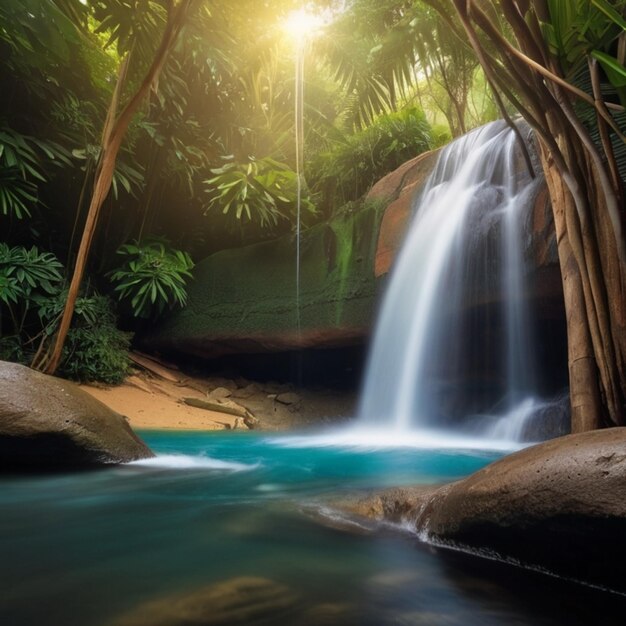 Foto catarata en el bosque verde de mahua tambunan