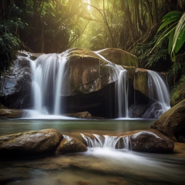 Foto catarata en el bosque verde de mahua tambunan