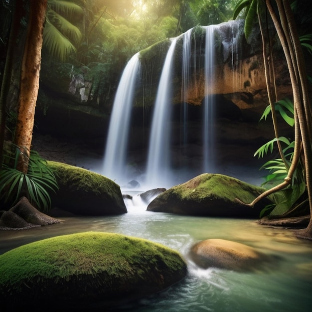 Foto catarata en el bosque verde de mahua tambunan