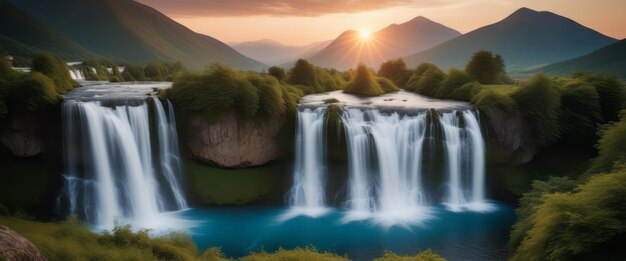 Catarata caindo em cascata no lago