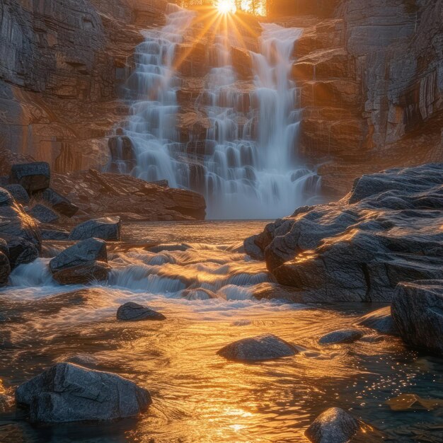 Foto catarata de cola de caballo en el parque nacional de yosemite brillando en la luz del atardecer en febrero