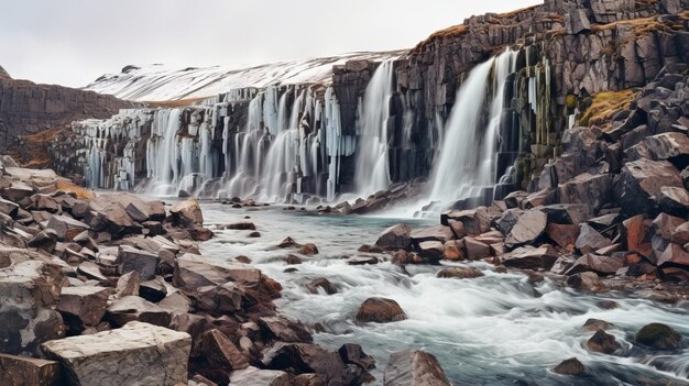 Foto catarata congelada na islândia uma paisagem de sonho de beleza