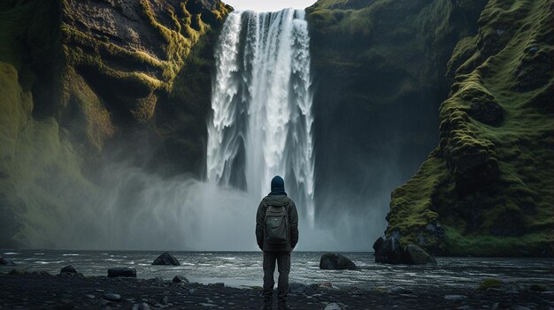 Catarata en Islandia en la montaña