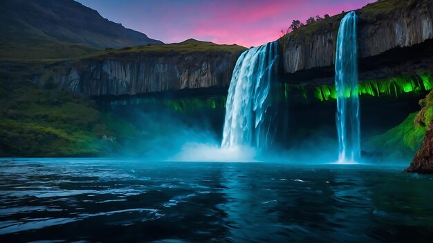 Foto catarata por la noche islandia