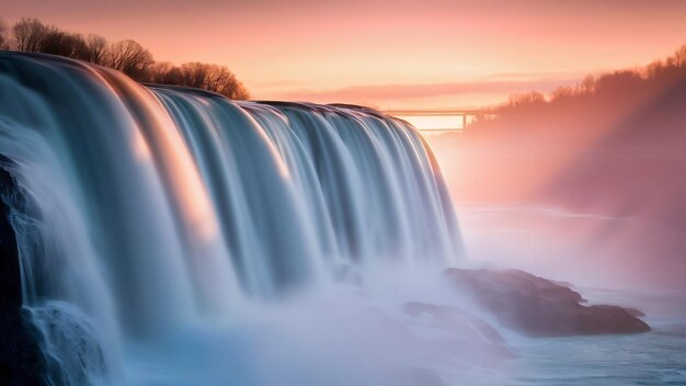 Foto las cataratas del niágara al amanecer en primer plano