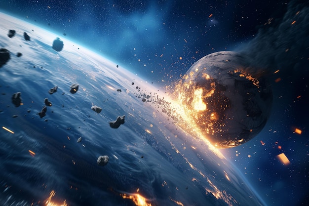 Catástrofe impacto de um meteoro com a Terra