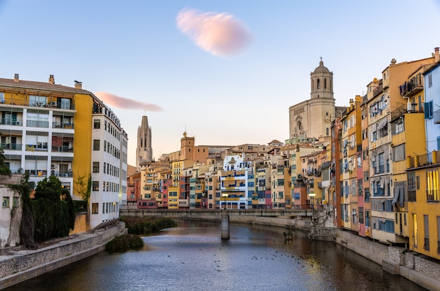 Catedral de Girona y Colegiata de Sant Feliu sobre el río Onyarv